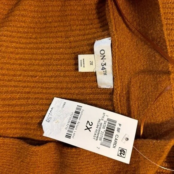 On 34th Plus Size Long Patch Chunky Knit Pocket Pecan Brown Cardigan NWT - Picture 5 of 6